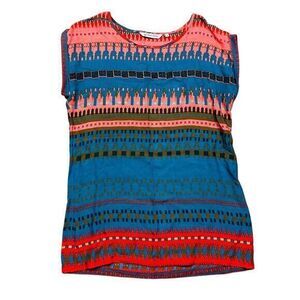 Allen Solly Women's Multicolor Geometric Cap Sleeve Top M Casual Boho